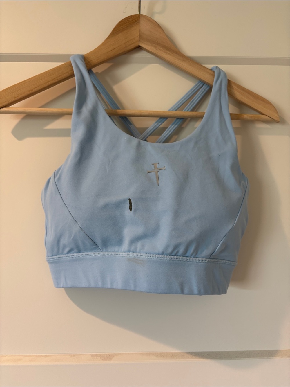 Light Blue Cross-Back Sports Bra - Supportive Low-Impact Workout Top